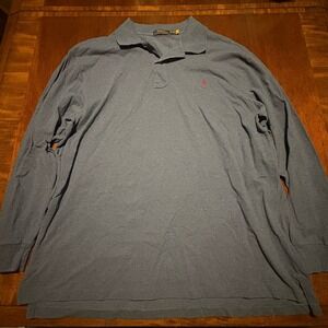 Polo Ralph Lauren 2XB Big Long Sleeve Polo Shirt Blue Red Pony Cotton